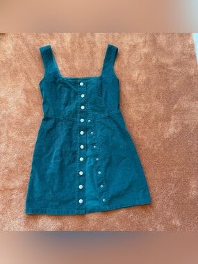 Urban Outfitters Teal Corduroy Button-Front Mini Dress